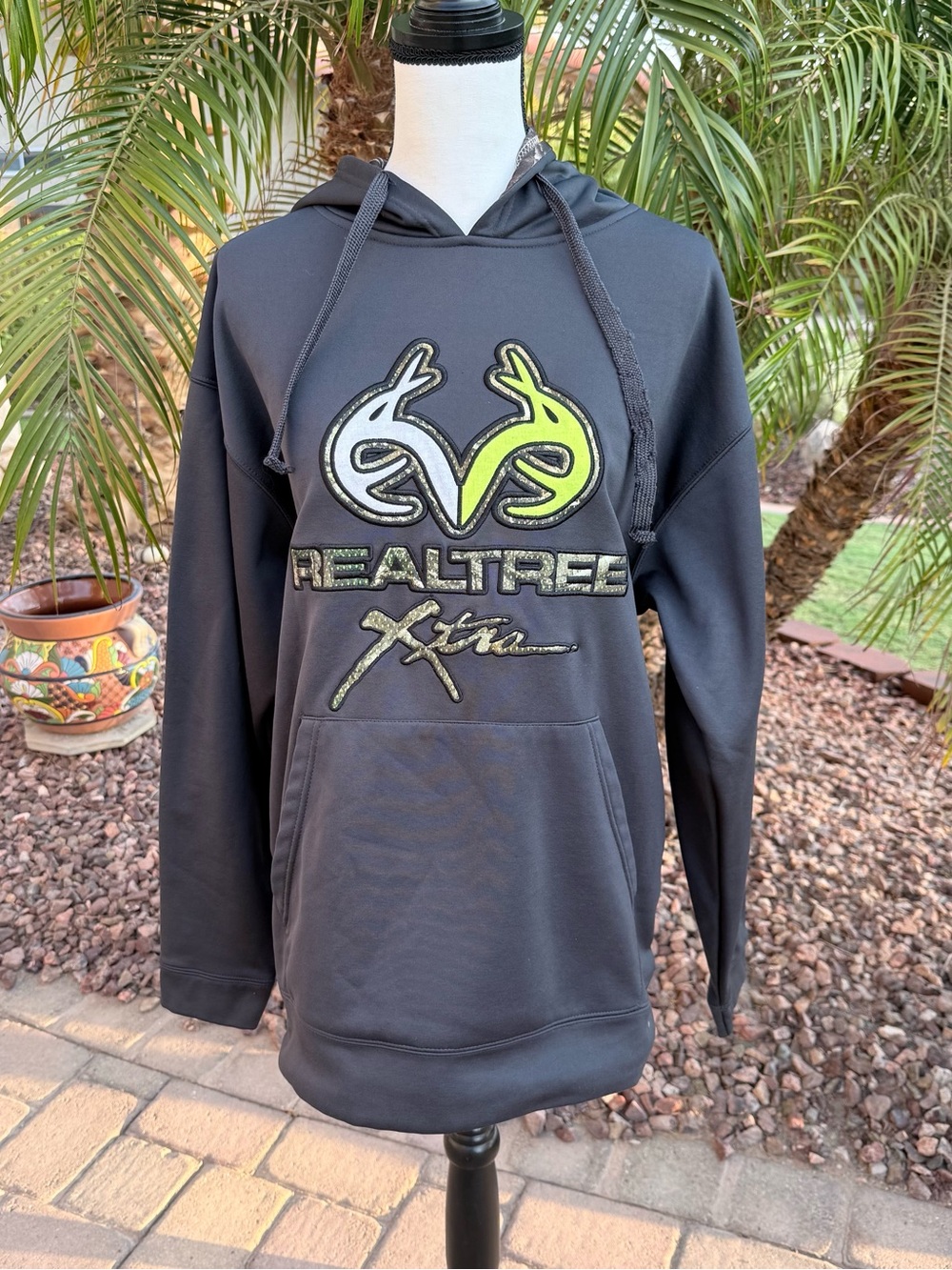 Realtree Men's Black Hoodie with Lime and White Logo - Size M